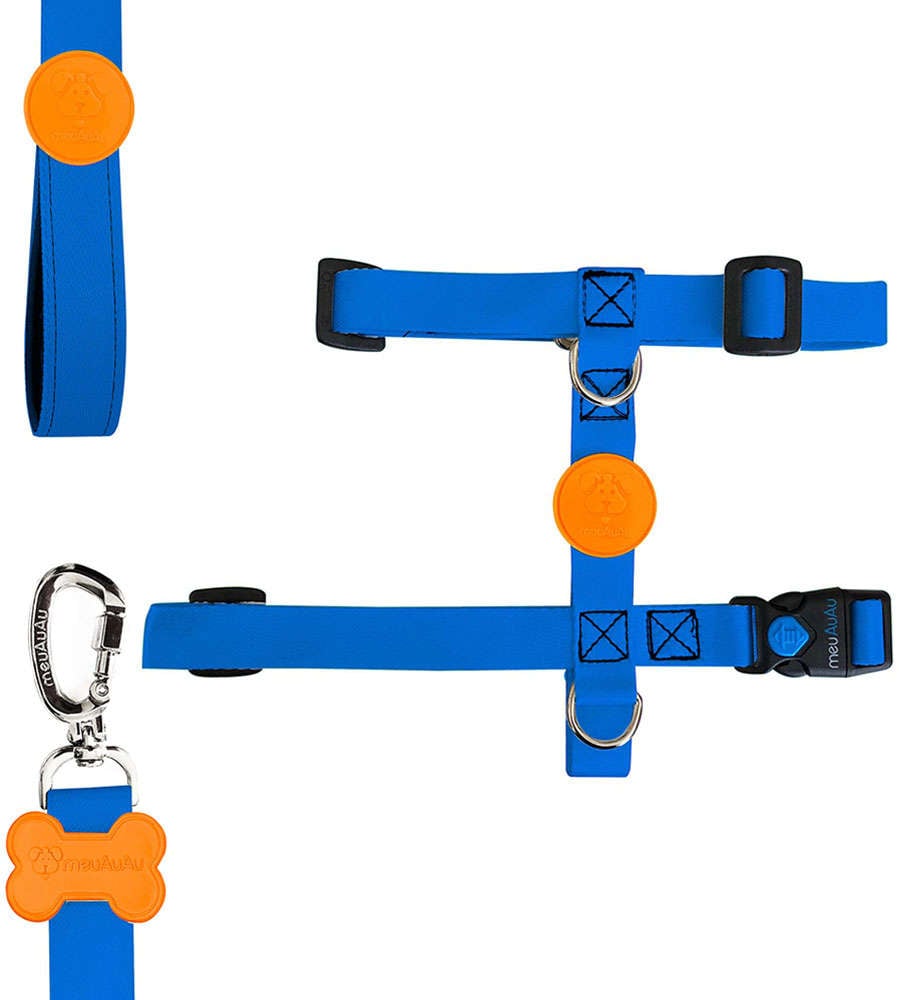 Peitoral H e Guia Color Block Blue para Cães - Tam. M