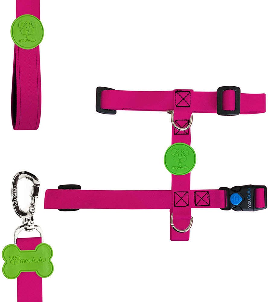 Peitoral H e Guia Color Block Pink para Cães - Tam. G