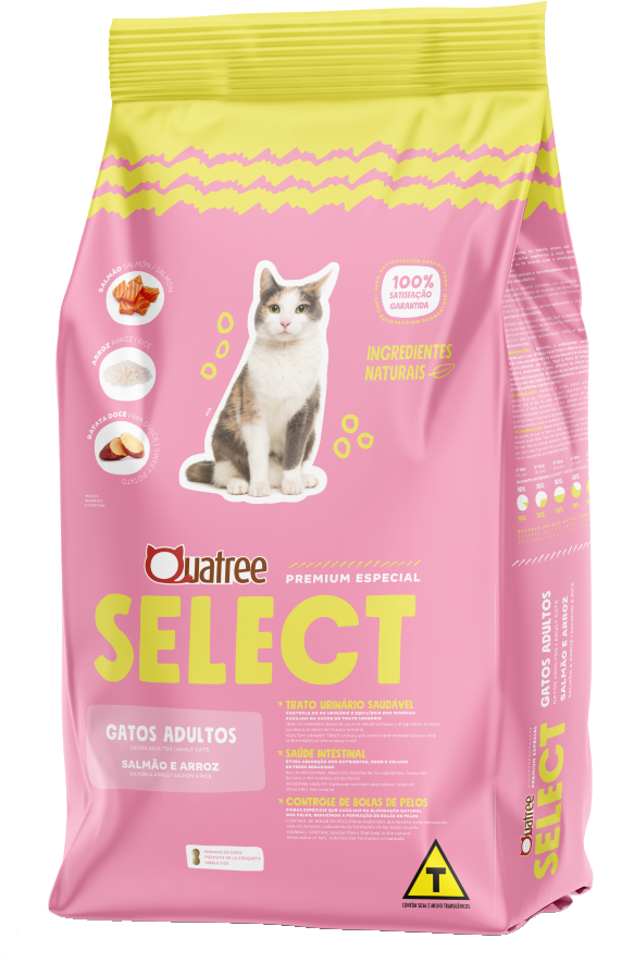 Ração Seca Quatree Select Salmão e Arroz Gatos Adultos - 10,1Kg