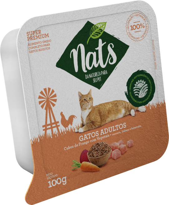 Ração Úmida Nats Cubos de Frango com Vegetais para Gatos Adultos - 100 g