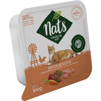 Ração Úmida Nats Cubos de Frango com Vegetais para Gatos Adultos