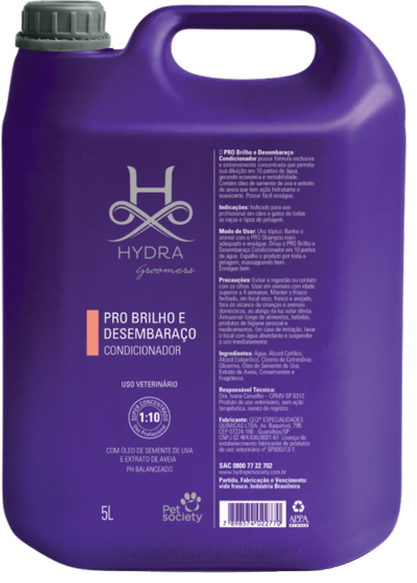 Condicionador Pet Society Hydra Groomers Pro Brilho e Desembaraço para Cães e Gatos - 5 Litros