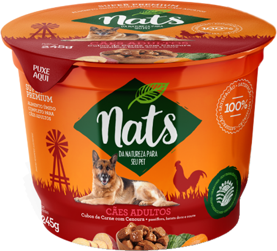Ração Úmida Nats Cubos de Carne com Cenoura para Cães Adultos - 245 g