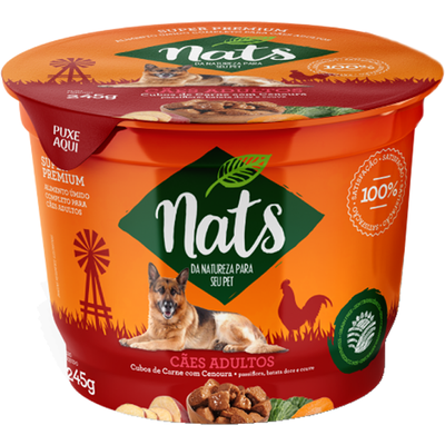 Ração Úmida Nats Cubos de Carne com Cenoura para Cães Adultos