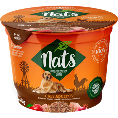Ração Úmida Nats Cubos de Frango com Arroz para Cães Adultos