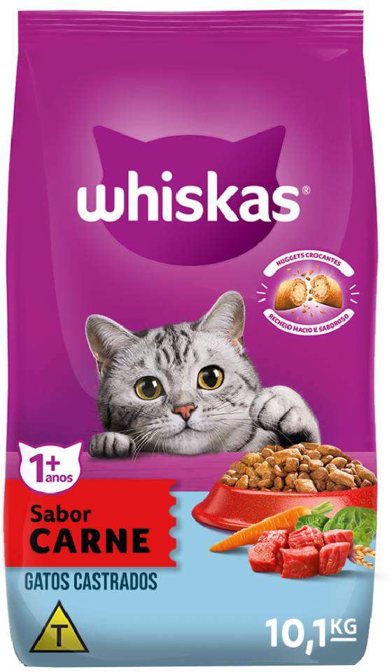 Ração Whiskas Carne para Gatos Adultos Castrados - 10,1Kg