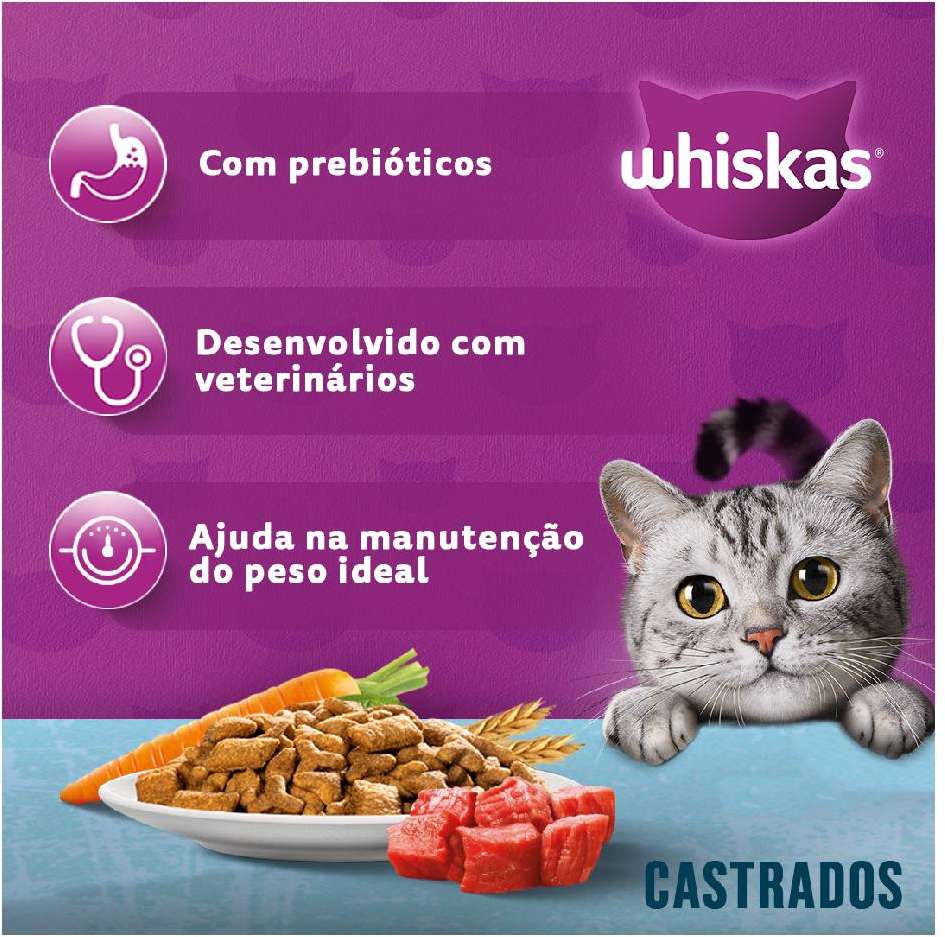 Ração Whiskas Carne para Gatos Adultos Castrados - 10,1Kg