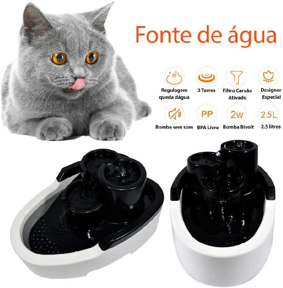 Fonte Bebedouro Duracats Preto para Gatos - Bivolt