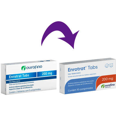 Antimicrobiano Ourofino Enrotrat Tabs de 10 Comprimidos - 200 mg