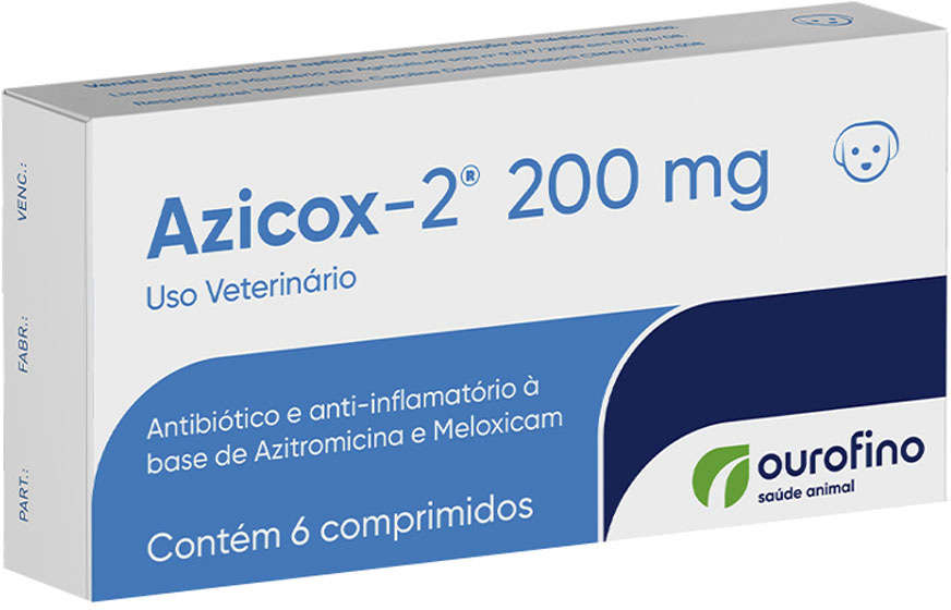 Antibiótico e Anti-inflamatório Ourofino Azicox 2 de 6 Comprimidos - 200 mg