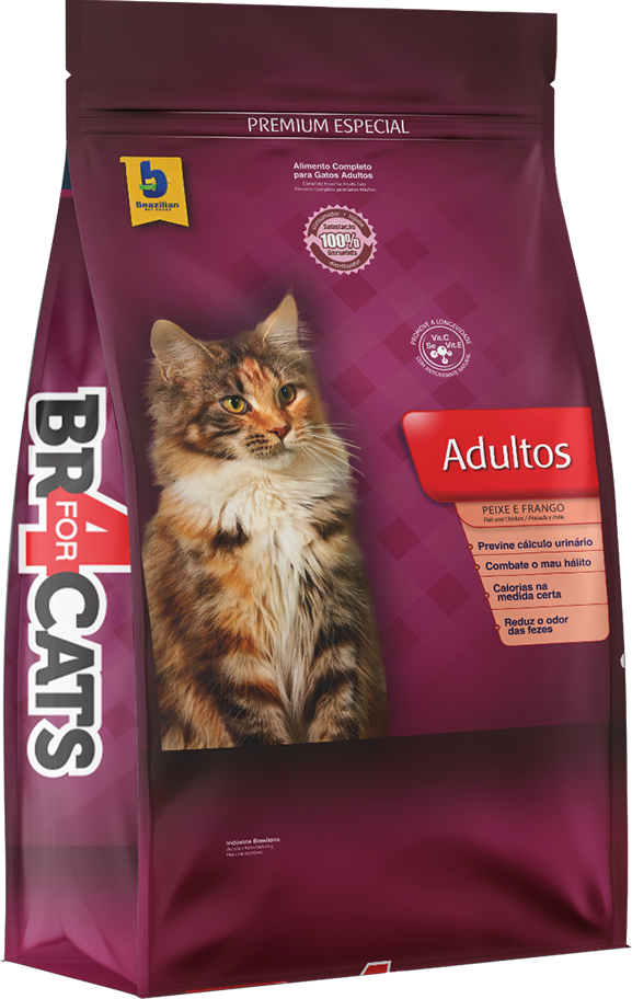 Ração Seca BR4 Cats Peixe e Frango para Gatos Adultos - 3Kg