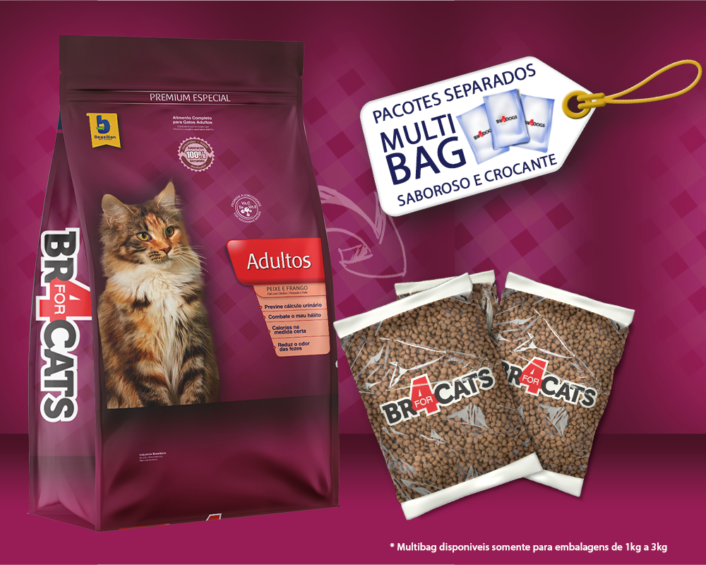 Ração Seca BR4 Cats Peixe e Frango para Gatos Adultos - 3Kg
