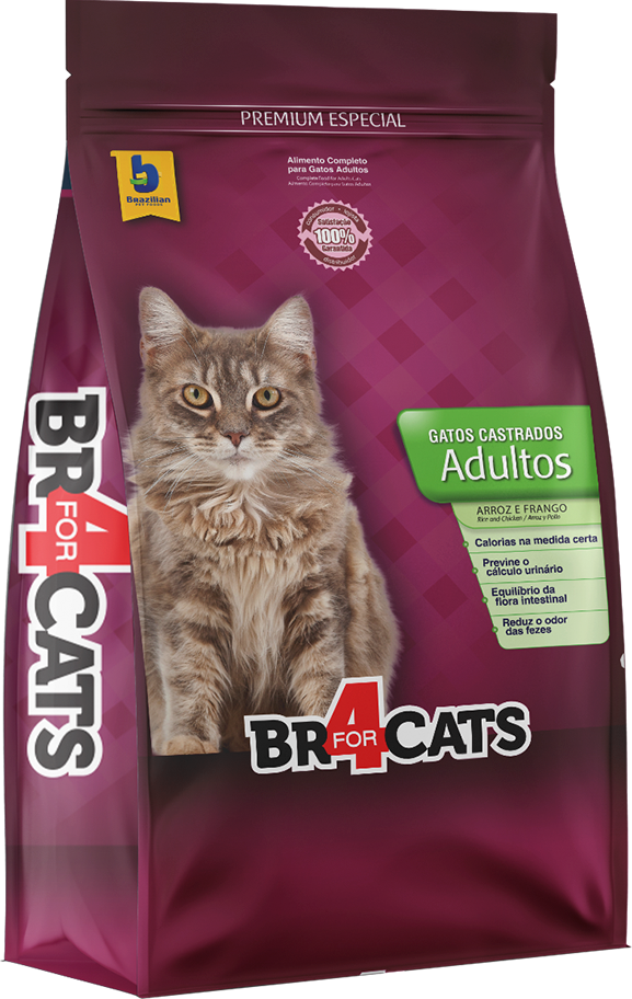 Ração Seca BR4 Cats Arroz e Frango para Gatos Castrados - 3Kg