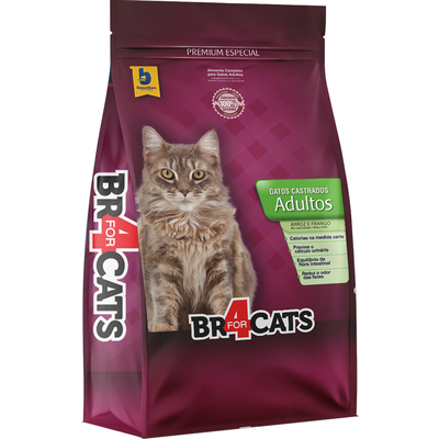 Ração Seca BR4 Cats Arroz e Frango para Gatos Castrados