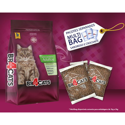 Ração Seca BR4 Cats Arroz e Frango para Gatos Castrados