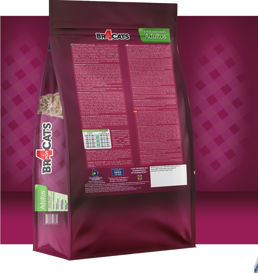 Ração Seca BR4 Cats Arroz e Frango para Gatos Castrados - 3Kg