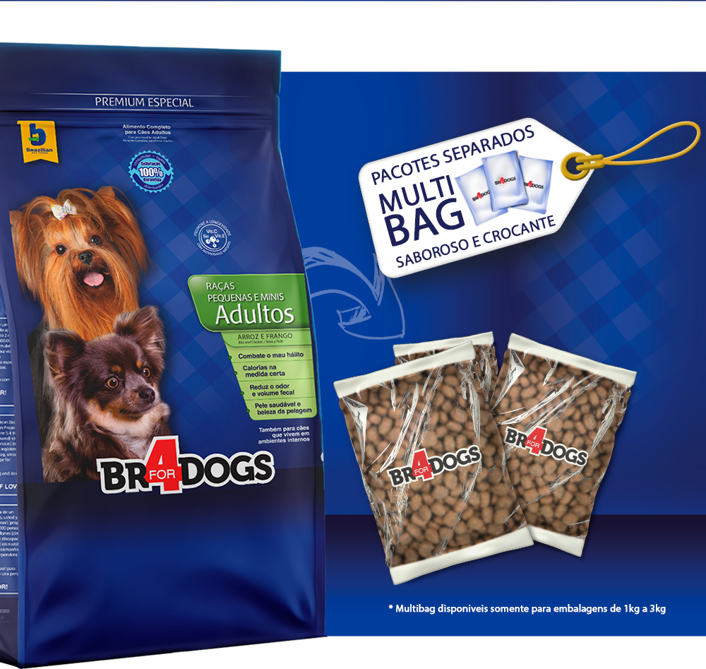 Ração Seca BR4 Dogs Arroz e Frango para Cães Raças Pequenas e Minis - 3Kg
