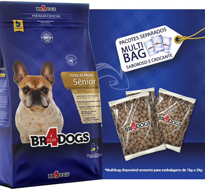 Ração Seca BR4 Dogs Arroz e Frango para Cães Sênior - 3Kg