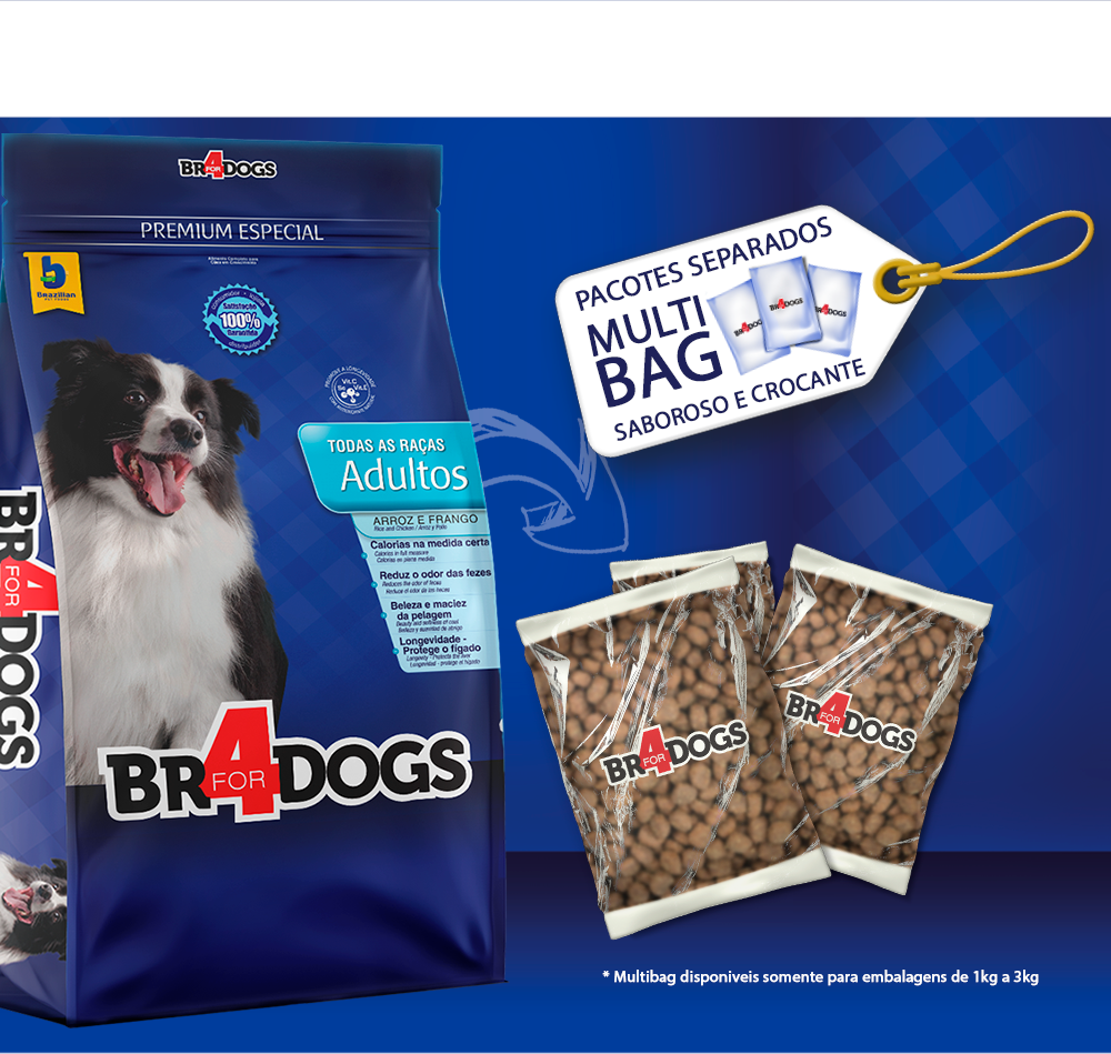 Ração Seca BR4 Dogs Arroz e Frango Para Cães Adultos - 3Kg