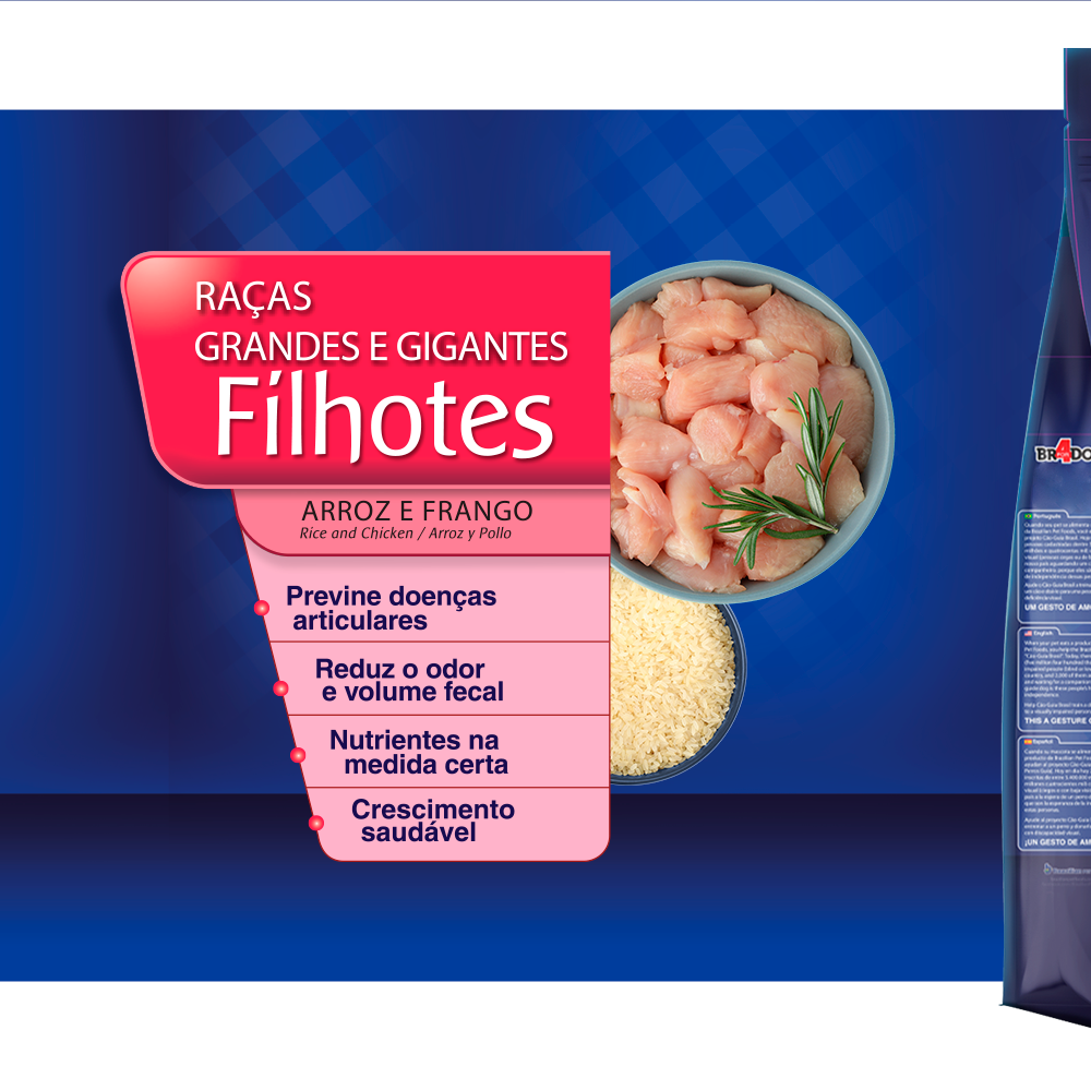 Ração Seca BR4 Dogs Arroz e Frango para Cães Filhotes Raças Grandes e Gigantes - 7Kg