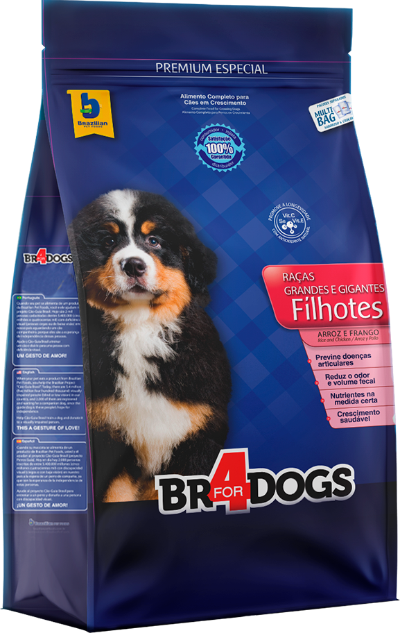 Ração Seca BR4 Dogs Arroz e Frango para Cães Filhotes Raças Grandes e Gigantes - 7Kg