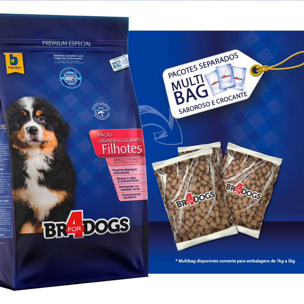Ração Seca BR4 Dogs Arroz e Frango para Cães Filhotes Raças Grandes e Gigantes - 7Kg