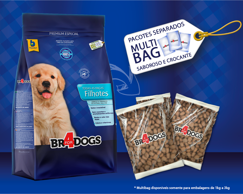 Ração Seca BR4 Dogs Arroz e Frango para Cães Filhotes - 1Kg