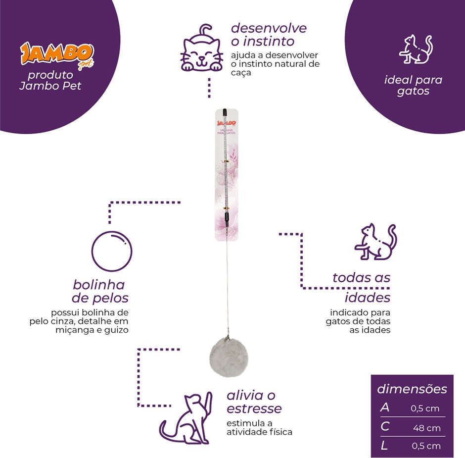 Brinquedo Varinha Fur Ball com Sino Cinza - Tam. Único