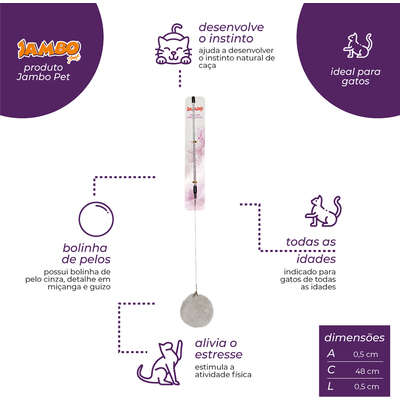 Brinquedo Varinha Fur Ball com Sino Cinza