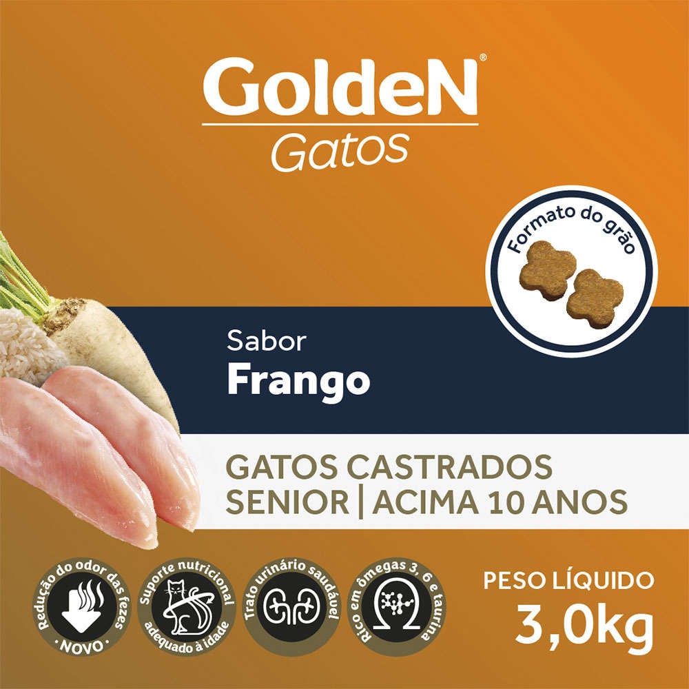 Ração Seca Golden Gatos Castrados Sênior Frango - 3Kg