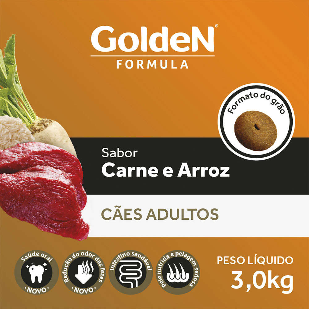 Ração Seca PremieR Pet Golden Formula Carne e Arroz para Cães Adultos - 3Kg