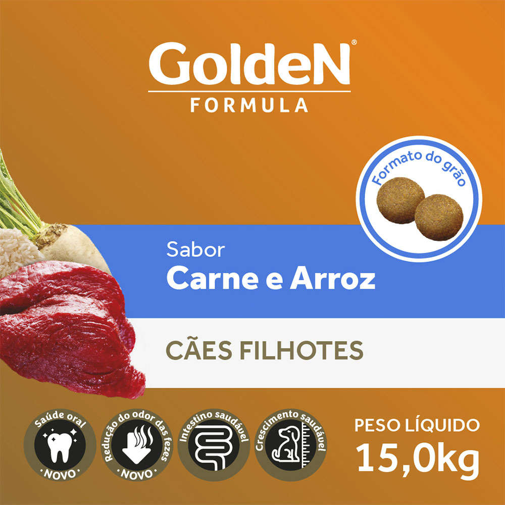 Ração Seca Golden Formula Cães Filhotes Carne, Arroz e Vegetais - 15Kg