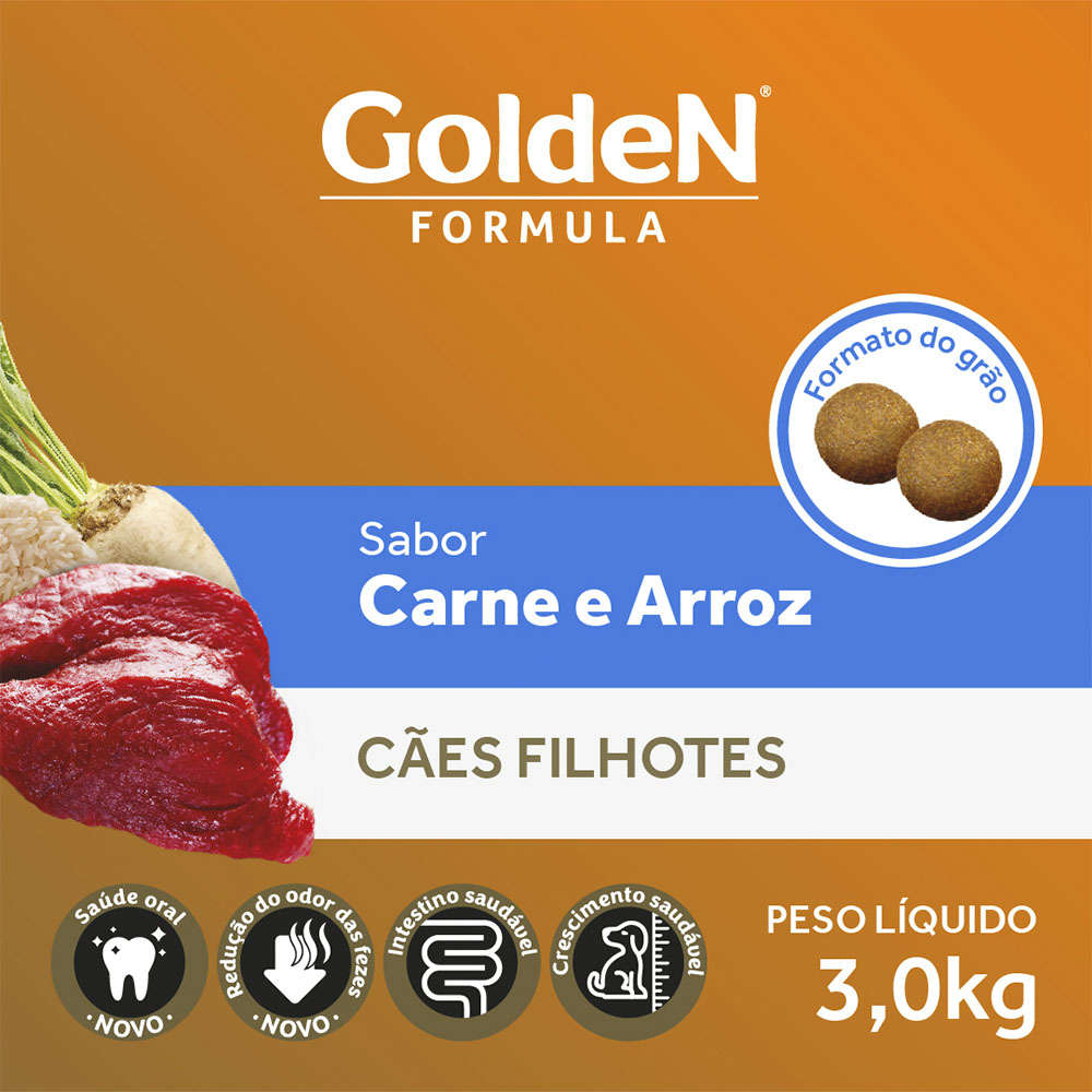 Ração Seca PremieR Pet Golden Formula Cães Filhotes Carne e Arroz - 3Kg