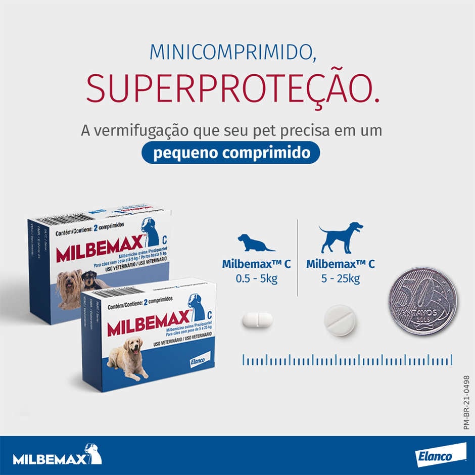 Vermífugo Elanco Milbemax C para Cães até 5Kg - 2 Comprimidos