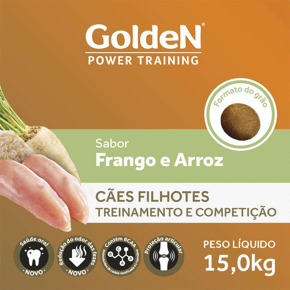Ração Seca PremieR Pet Golden Power Training Cães Filhotes Frango e Arroz - 15Kg