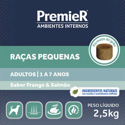 Ração Premier Pet Ambientes Internos Cães Adultos Frango e Salmão