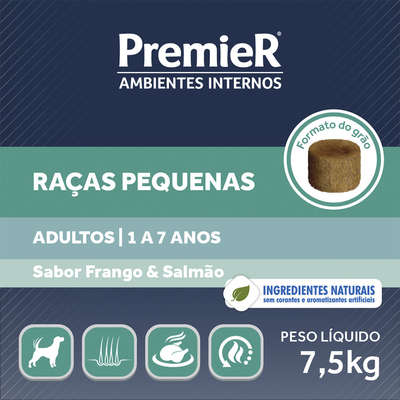 Ração Premier Pet Ambientes Internos Cães Adultos Frango e Salmão