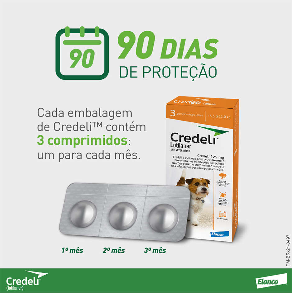 Antipulgas e Carrapatos Credeli 56,25 mg para Cães de 1,3 a 2,5Kg - 3 Comprimidos