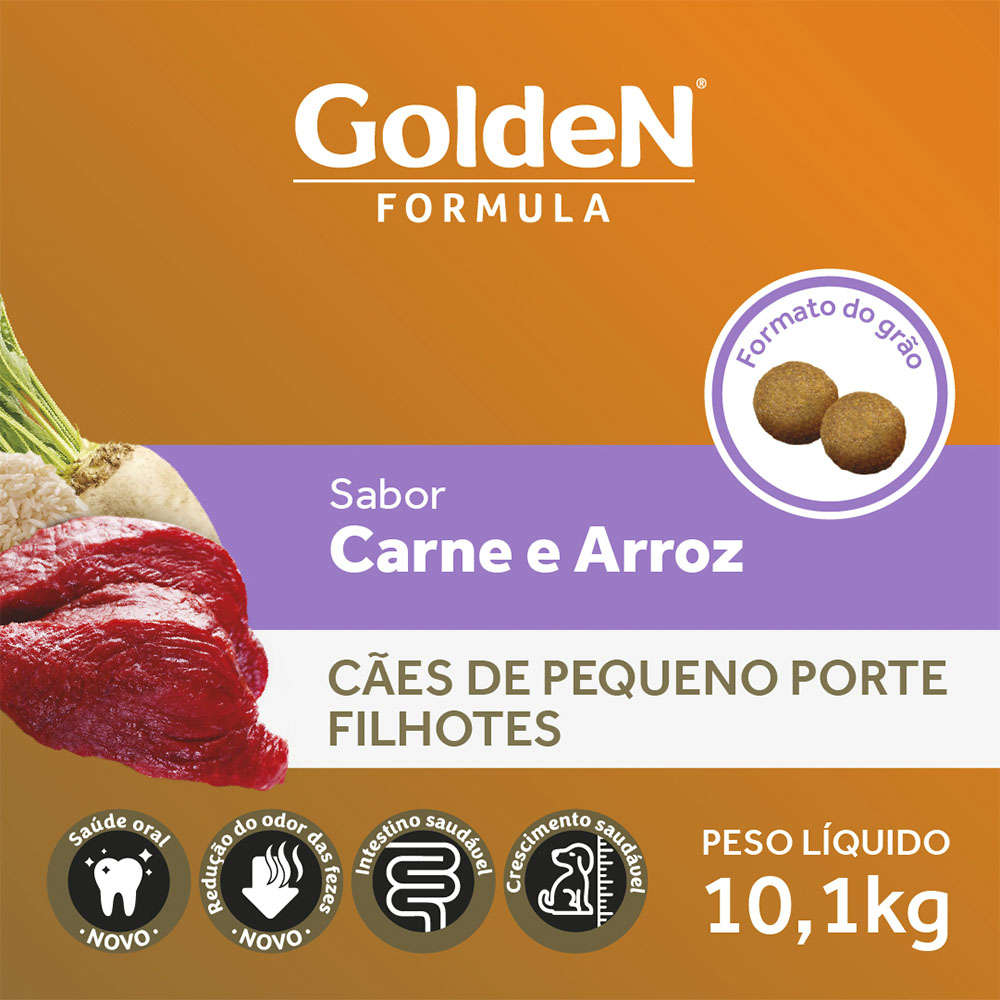 Ração Seca PremieR Pet Golden Formula Carne e Arroz para Cães Filhotes de Raças Pequenas - 10,1Kg