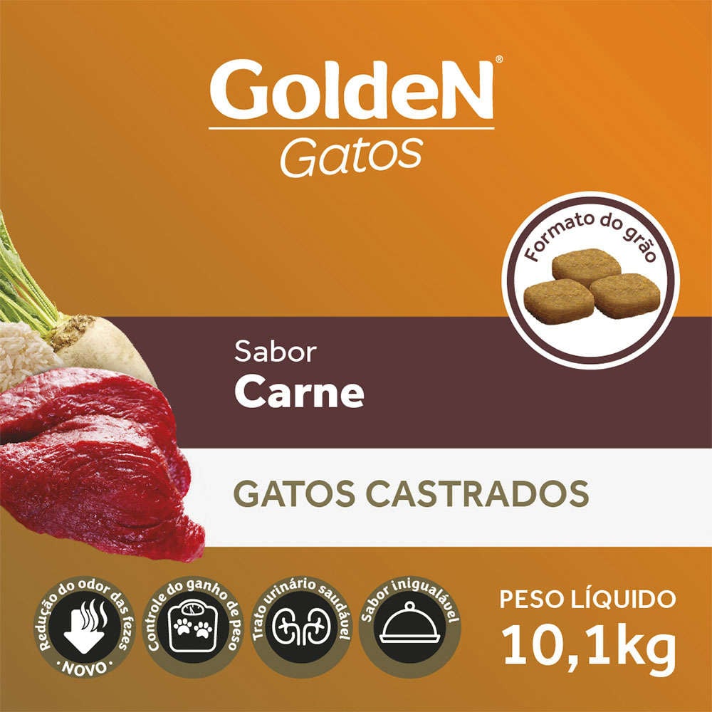 Ração Seca PremieR Pet Golden Carne para Gatos Castrados - 10,1Kg