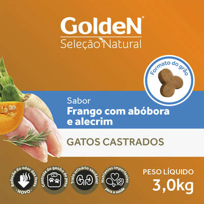 Ração Seca PremieR Pet Golden Seleção Natural Frango, Abóbora e Alecrim para Gatos Castrados