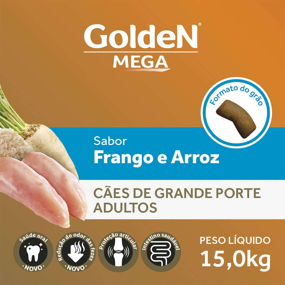 Ração Seca PremieR Pet Golden Mega Cães Adultos Raças Grandes Frango e Arroz - 15Kg