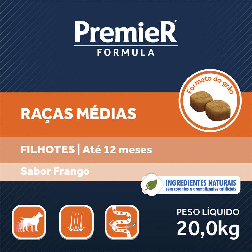 Ração Premier Pet Formula Frango para Cães Filhotes de Raças Médias - 20Kg