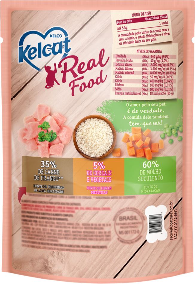 Ração Úmida Kelcat Real Food Frango com Arroz e Vegetais - 85 g