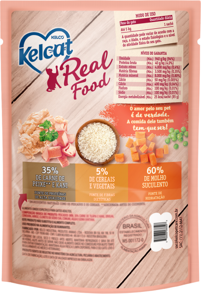 Ração Úmida Kelcat Real Food Peixe Branco com Kani - 85 g