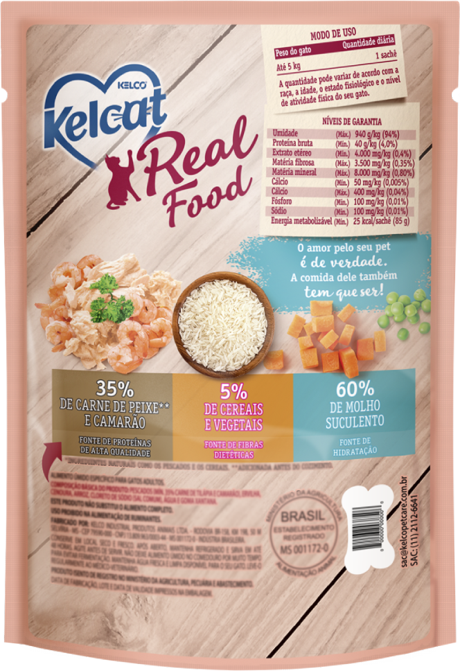 Ração Úmida Kelcat Real Food Peixe Branco com Camarão - 85 g