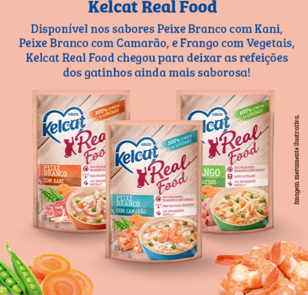 Ração Úmida Kelcat Real Food Peixe Branco com Camarão - 85 g