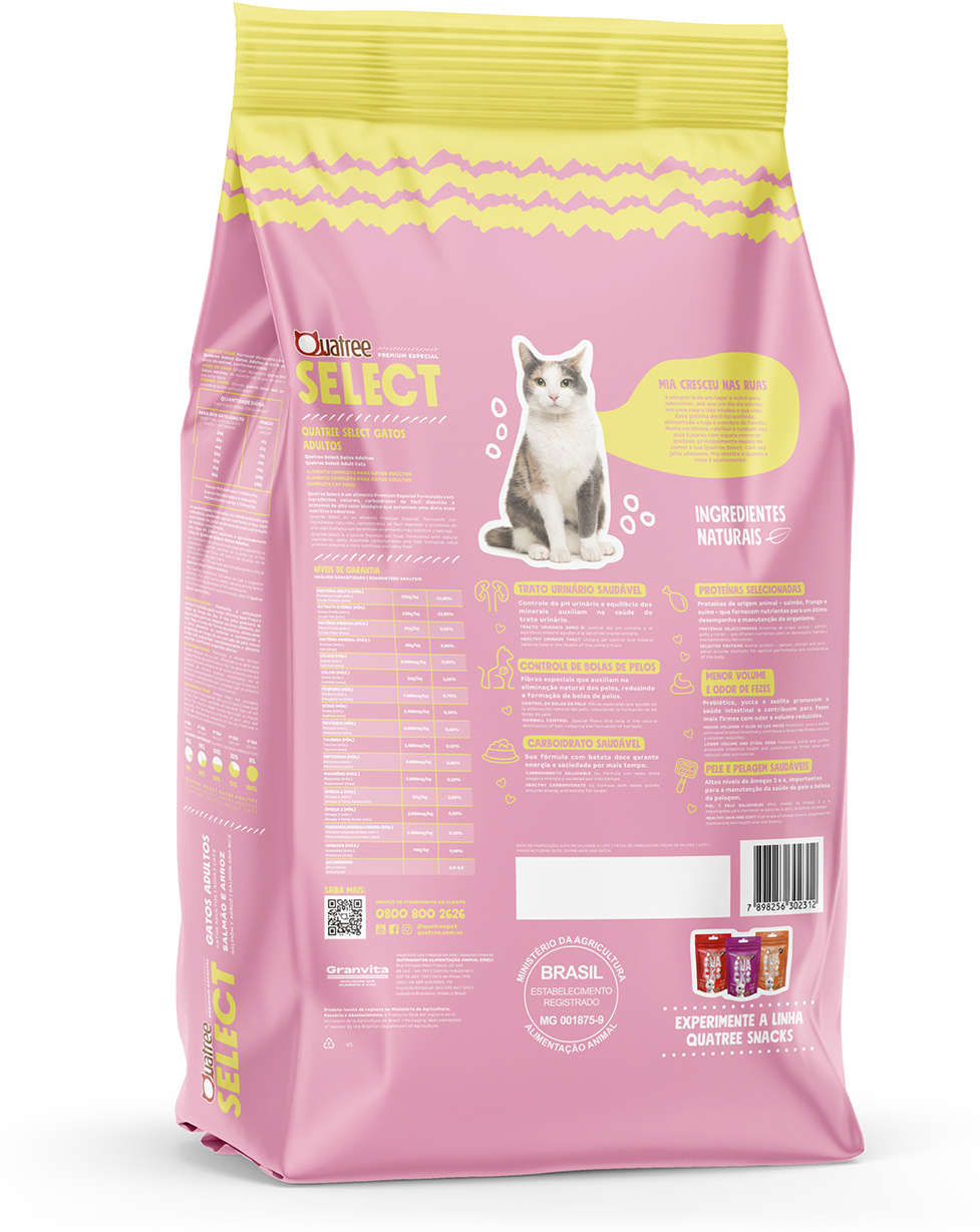 Ração Seca Quatree Select Salmão e Arroz Gatos Adultos - 10,1Kg