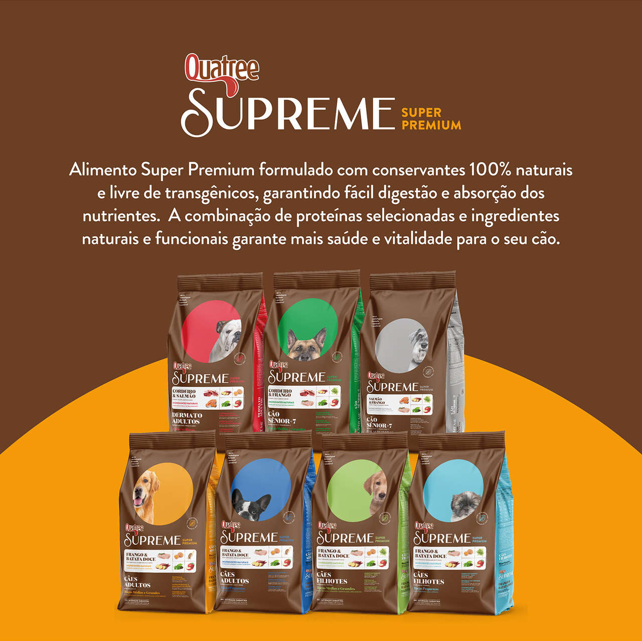 Ração Seca Quatree Supreme Frango e Batata Doce Cães Adultos Raças Médias e Grandes - 15Kg