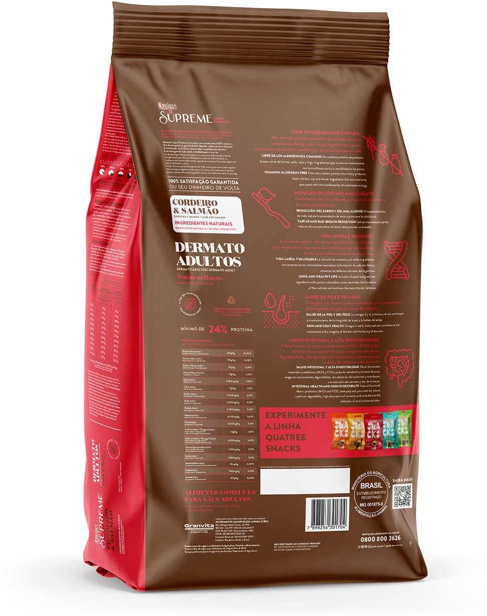 Ração Seca Quatree Supreme Dermato Cordeiro e Salmão Cães Adultos - 18Kg